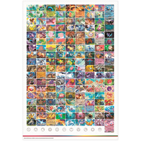Póster rectangular con ilustraciones coloridas de los 151 Pokémon originales de la colección Escarlata y Púrpura.