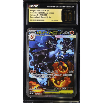 CGC Pristine 10 graded Japanese Mega Charizard X ex Inferno X special art holo Pokémon card in a protective slab.