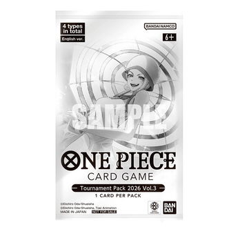 Sobre promocional One Piece Card Game Tournament Pack 2026 Vol. 3 con ilustración de personaje y logo oficial.