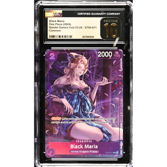 CGC Pristine 10 graded Black Maria One Piece card featuring purple artwork of the character in a kimono.