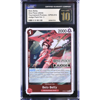 CGC Pristine 10 graded Belo Betty One Piece Judge Promo card featuring vibrant red artwork in a protective slab.