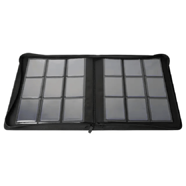 Álbum Vanguard negro con cremallera y 18 bolsillos transparentes por página para organizar cartas en toploaders.