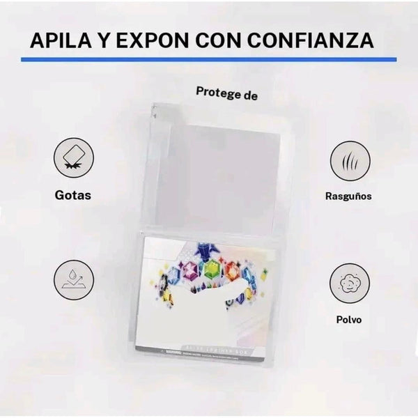 Caja protectora de metacrilato transparente de 0,5cm para Pokémon Elite Trainer Box con cierre magnético y protección UV.
