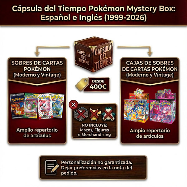 Cápsula del Tiempo Pokémon Mystery Box Español e Inglés 1999-2026