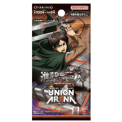 Sobre de cartas Union Arena Attack on Titan con ilustración de Eren Jaeger y logos de Bandai en empaque sellado japonés.