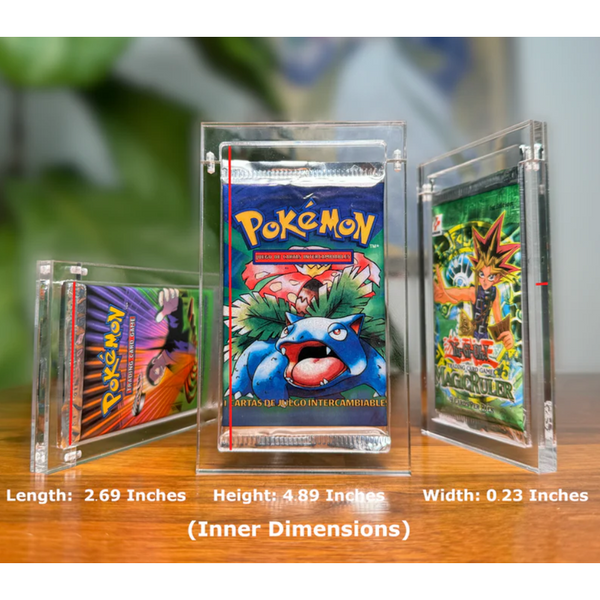 Protector de metacrilato transparente para sobres de cartas con tapa imantada y medidas interiores detalladas.