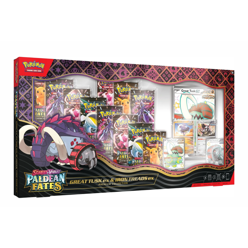 Great Tusk ex & Iron Treads ex Premium Collection Destinos de Paldea | Paldean Fates Pokemillon 001