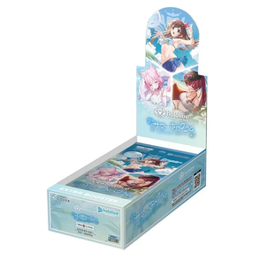 Caja de sobres Hololive Summer Hologram con ilustraciones veraniegas de talentos en tonos azules y diseño de cartón.