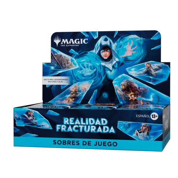 Caja de 30 sobres Play Booster Magic Reality Fracture con diseño azul brillante y arte de Jace Beleren.