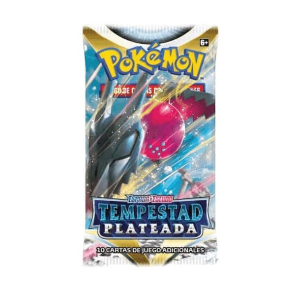 Sobre de cartas Pokémon Tempestad Plateada con diseño de Regidrago en tonos plateados, azules y rojos.