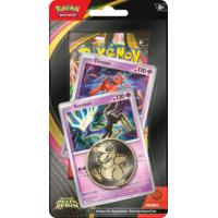 Blíster Pokémon Dominio Delta con sobre, cartas promocionales de Deoxys y Xerneas, y moneda coleccionable en empaque sellado.