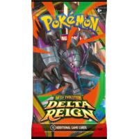 Sobre de cartas Pokémon Dominio Delta con diseño multicolor, logo de Delta Reign y un Pokémon metálico en el centro.