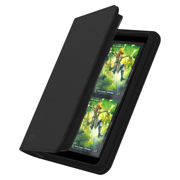 Álbum Vanguard negro con cremallera para 160 cartas coleccionables, con páginas de carga lateral y diseño compacto.