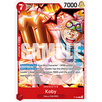 Koby P-092 V.2 One Piece promo card featuring a dynamic action illustration of Koby with a glowing fist and red border.