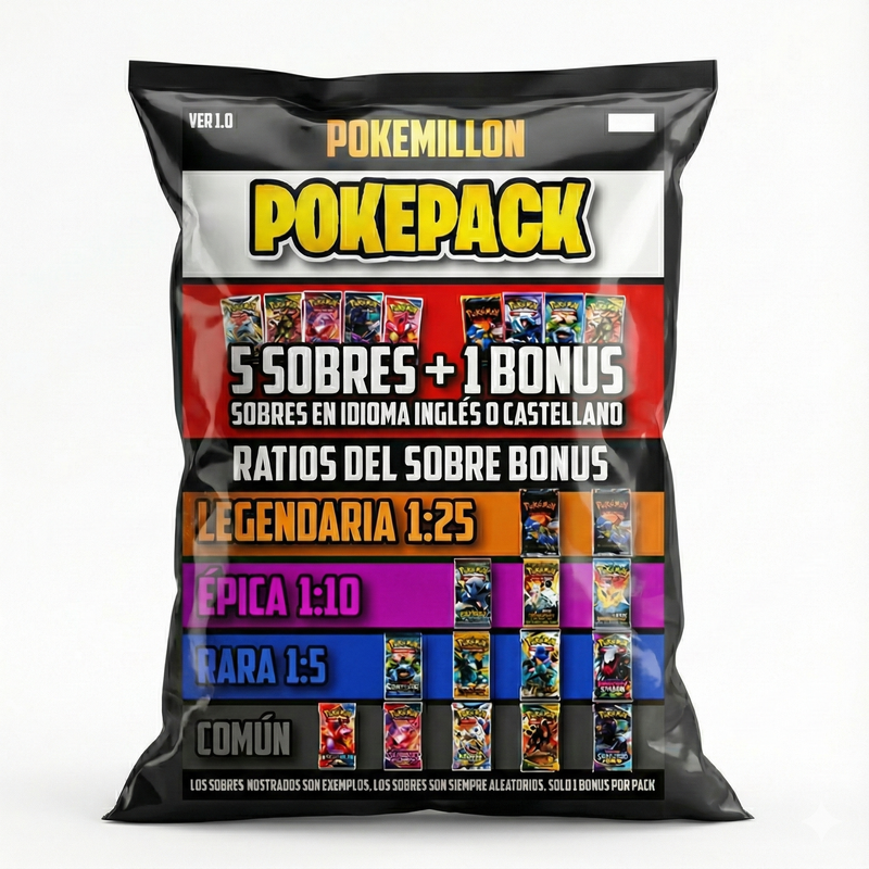 POKEPACK Base Set | 5 Sobres + Bonus | Mystery Box Base Set 1ed 1:25 Pokemillon 001