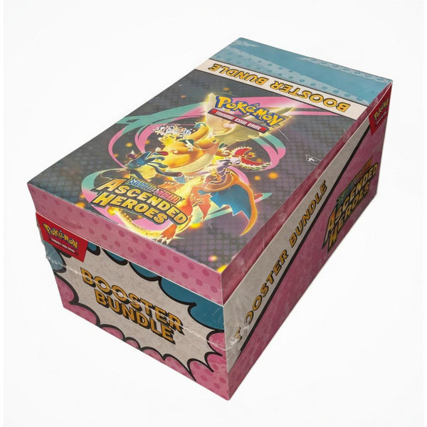 Caja sellada de Booster Bundle Pokémon Héroes Ascendentes con diseño colorido, logo de Mega Dragonite y acabado brillante.