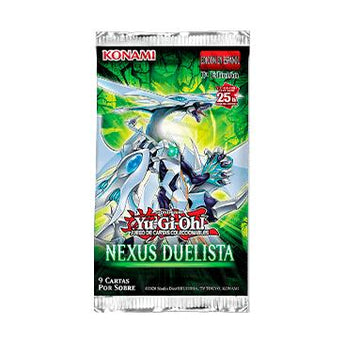 Sobre de cartas Yu-Gi-Oh! Duelist Nexus con diseño verde brillante y la ilustración del dragón blanco central.