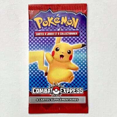 Sobre sellado Pokémon Match Battle 2022 de McDonald's con Pikachu sobre fondo azul y rojo, edición Combat Express.