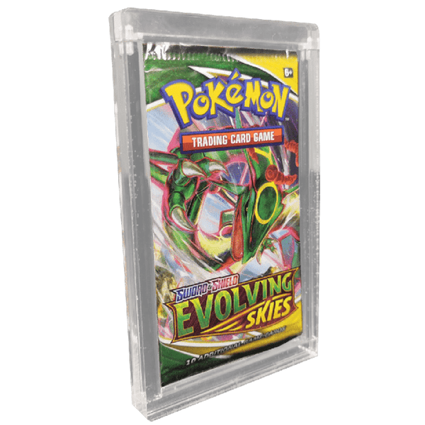 Protector de metacrilato transparente con tapa imantada para sobre de cartas Pokémon Evolving Skies.