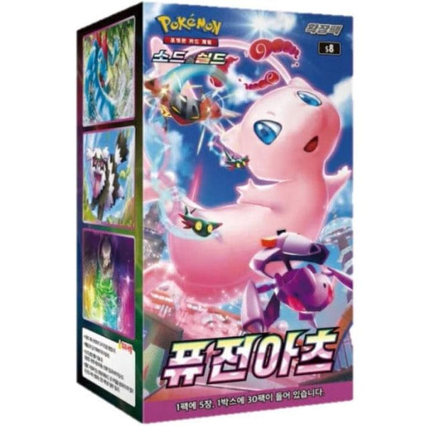 Caja de 30 sobres Pokémon Fusion Arts con diseño colorido de Mew y Genesect en estilo Golpe Fusión.