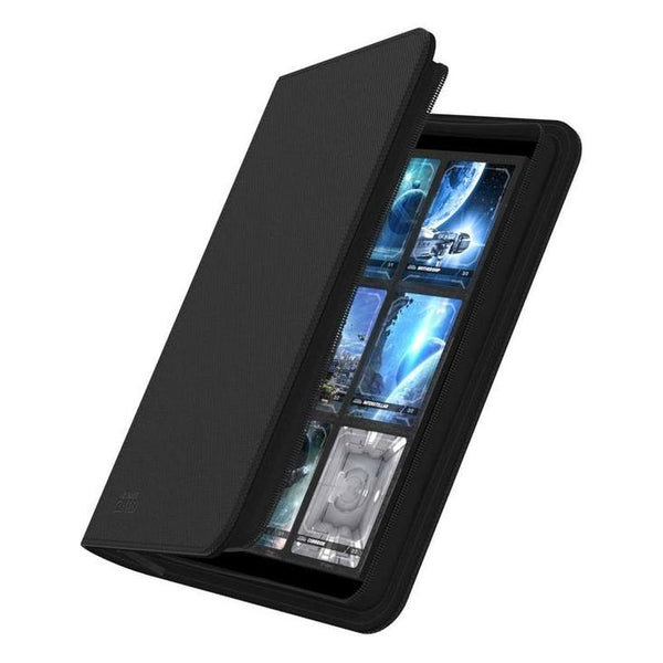 Álbum Vanguard negro con cremallera y 360 bolsillos para cartas coleccionables con páginas de carga lateral.