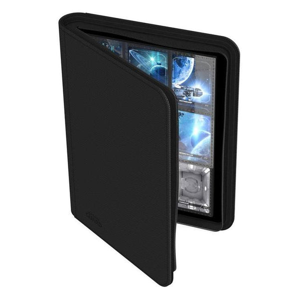 Álbum Vanguard negro con cremallera para 360 cartas, diseño de 9 bolsillos por página y material resistente.